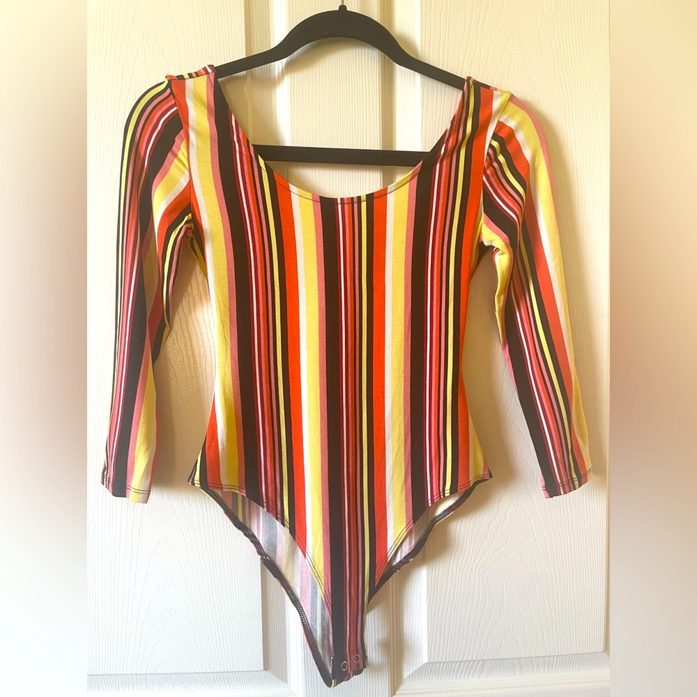 Long sleeve Forever 21 multicolored, striped bodysuit.